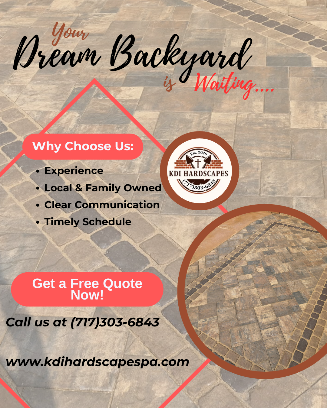 KDI Hardscapes: Your dream backyard is waiting. Local and family owned, with free quotes at (717) 303-6843