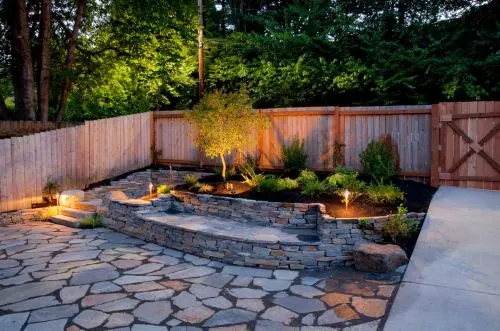 Outdoor lighting and retaining wall hardscape in Ashland PA